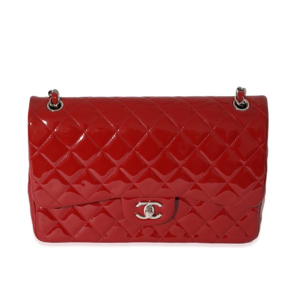 129035 fv Chanel Red Quilted Patent Leather Jumbo Double Flap Bag