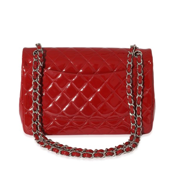 129035 pv Chanel Red Quilted Patent Leather Jumbo Double Flap Bag