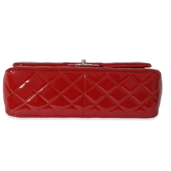 129035 stamp Chanel Red Quilted Patent Leather Jumbo Double Flap Bag