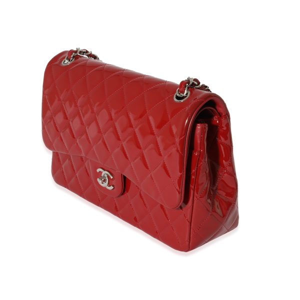 129035 sv Chanel Red Quilted Patent Leather Jumbo Double Flap Bag