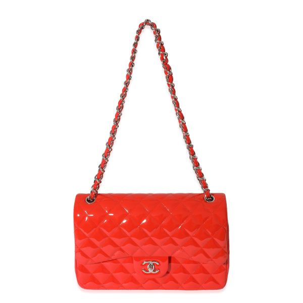 129036 bv Chanel Orange Quilted Patent Leather Jumbo Double Flap Bag