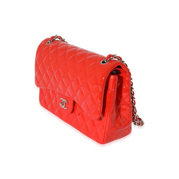 129036 sv Chanel Orange Quilted Patent Leather Jumbo Double Flap Bag