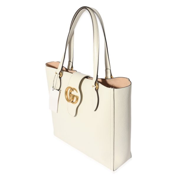 129070 sv Gucci White Leather New Sakai Small Dahlia Tote