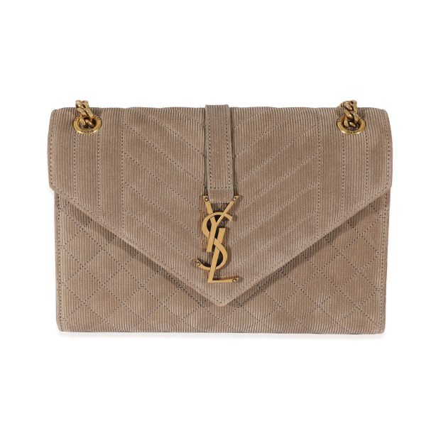 129127 fv 8ce7e363 df97 4b79 abf0 2eda8a74f45b Saint Laurent Beige Corduroy In The Mix Envelope Chain Bag