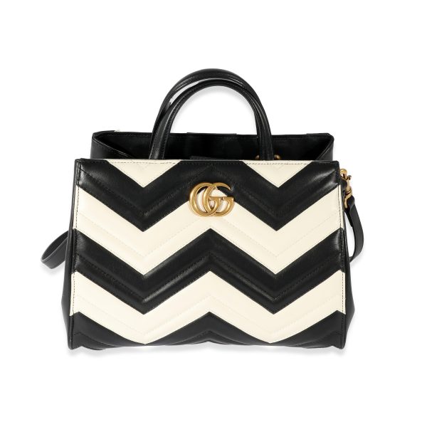 129129 fv 86b259c0 dbdd 481d a82e 4a136d857b22 Gucci White Black GG Marmont Top Handle Tote