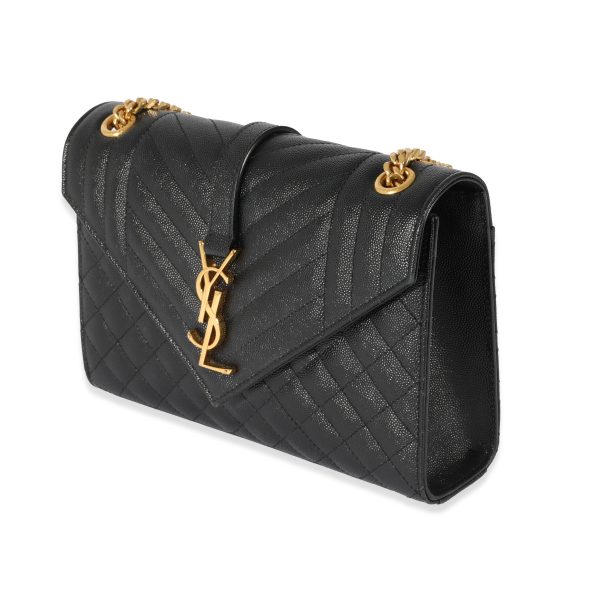 129146 sv e170d6fa 1a44 4b9b a255 a694fd840404 Saint Laurent Black Grain De Poudre Medium Envelope In Mix Flap Bag