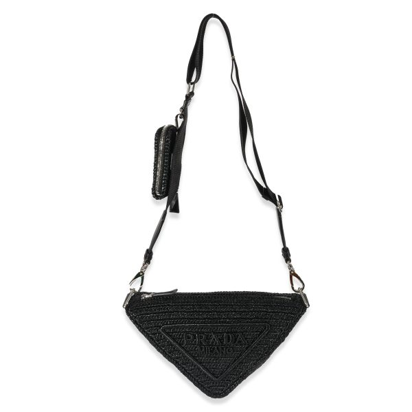 129232 bv Prada Raffia Black Triangle Bag