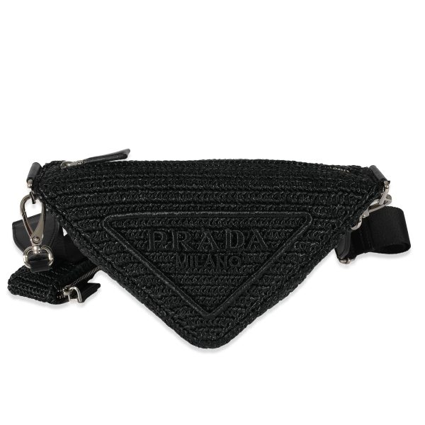 129232 fv Prada Raffia Black Triangle Bag