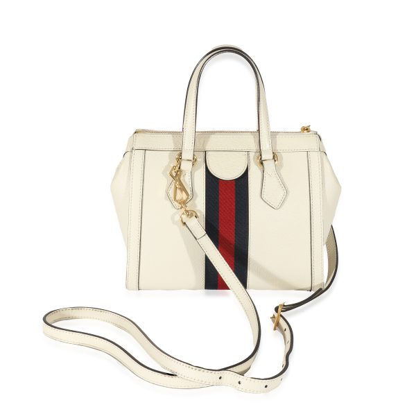 129304 pv Gucci White Leather Small Ophidia Web Top Handle Tote