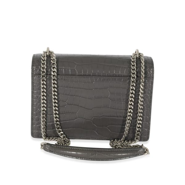 129376 pv e1119fb6 abd1 413d aa30 3592eeb7a523 Saint Laurent Grey Croc Embossed Leather Mini Sunset Chain Bag