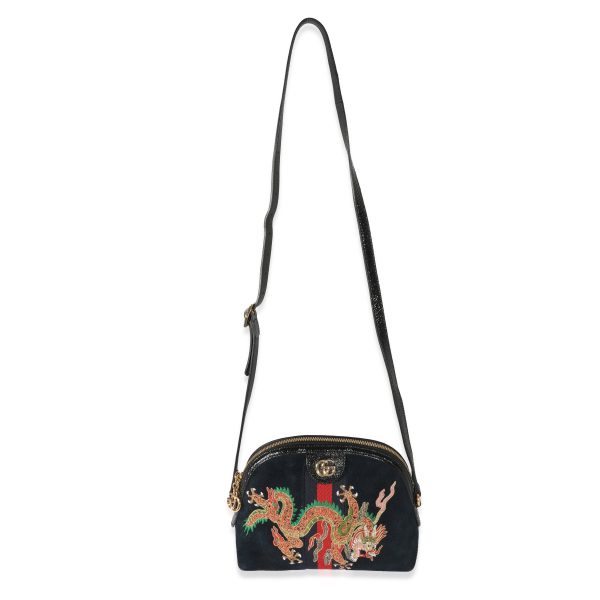 129442 bv 557216a0 1038 4a33 a4a8 10d01129a30a Gucci Black Embroidered Suede Ophidia Dome Bag