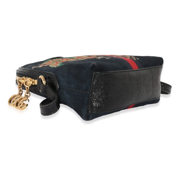 129442 clasp 9c635ee8 2e85 4f8e 82ee 2826370ec4ec Gucci Black Embroidered Suede Ophidia Dome Bag