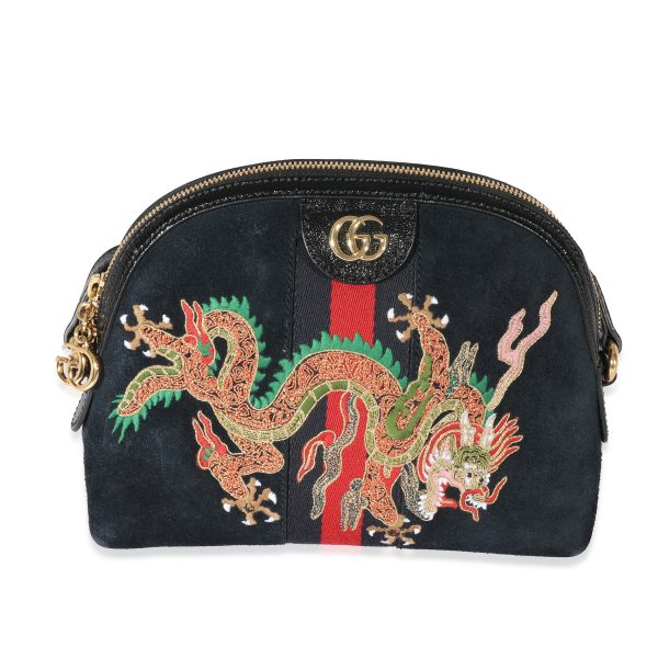 129442 fv 8c2c07a0 ffb8 415b 8b8b 20046f7eb786 Gucci Black Embroidered Suede Ophidia Dome Bag