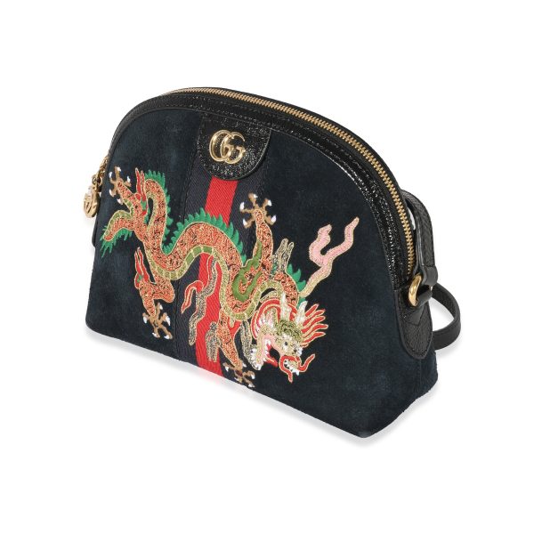 129442 sv 223dc8bb 63b2 4a67 8136 7b7e788706fb Gucci Black Embroidered Suede Ophidia Dome Bag