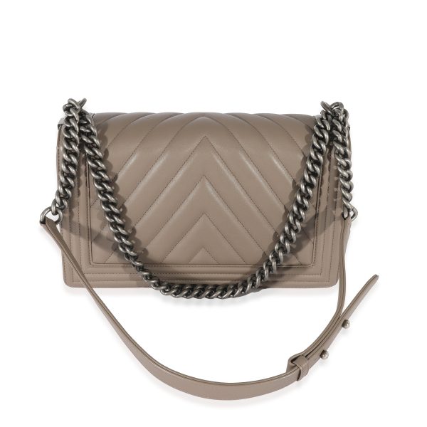 129447 pv b9db1172 a49d 4b6c 9067 bc99101e5d36 Chanel Lambskin Grey Chevron New Medium Boy Bag