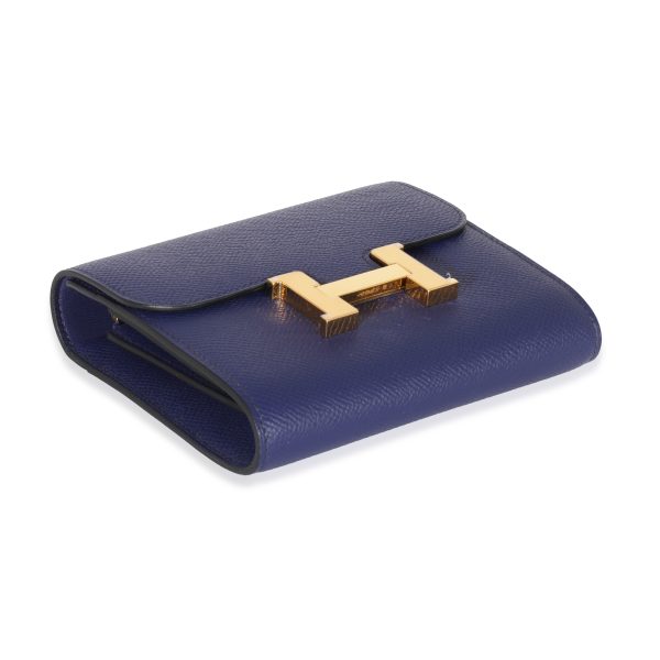 129455 clasp 23fe2db8 842d 47e9 9790 7c67d9323990 Hermès Epsom Iris Constance Compact Wallet GHW