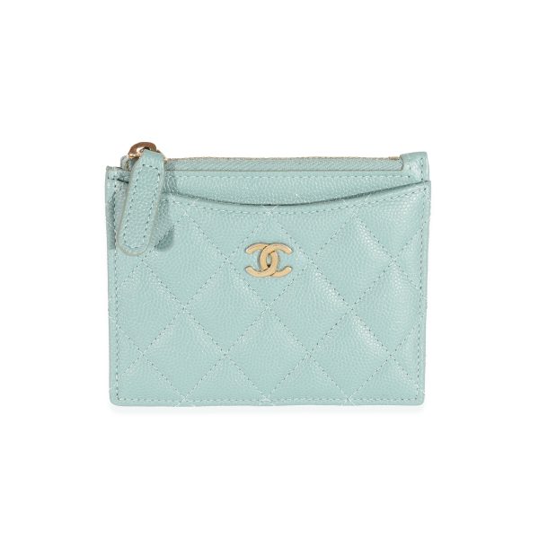 129486 fv Chanel CC Green Glitter Caviar Zip Card Holder