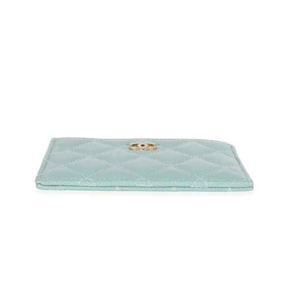 129486 stamp Chanel CC Green Glitter Caviar Zip Card Holder