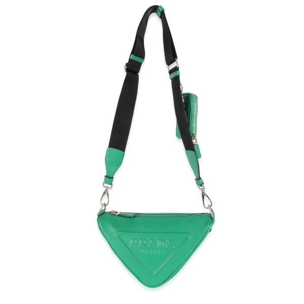 129512 bv Prada Green Leather Triangle Crossbody Bag