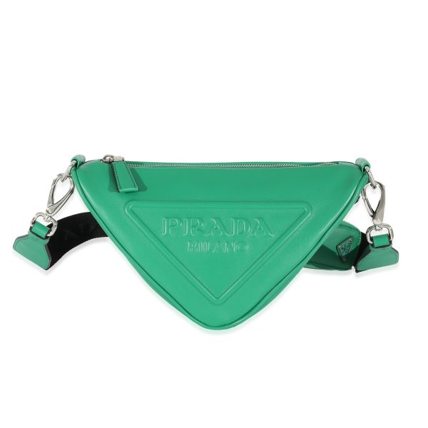 129512 fv Prada Green Leather Triangle Crossbody Bag