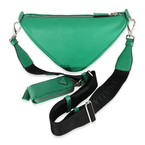 129512 pv Prada Green Leather Triangle Crossbody Bag