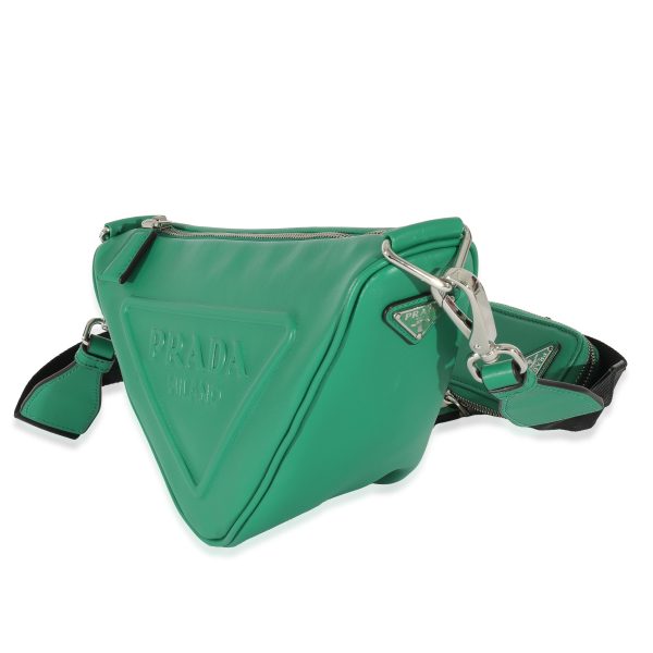 129512 sv Prada Green Leather Triangle Crossbody Bag