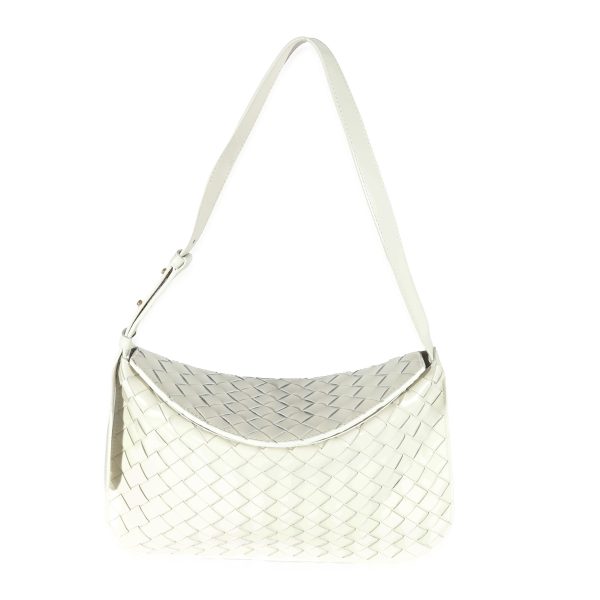 129532 fv Bottega Veneta White Patent Intrecciato Shoulder Bag