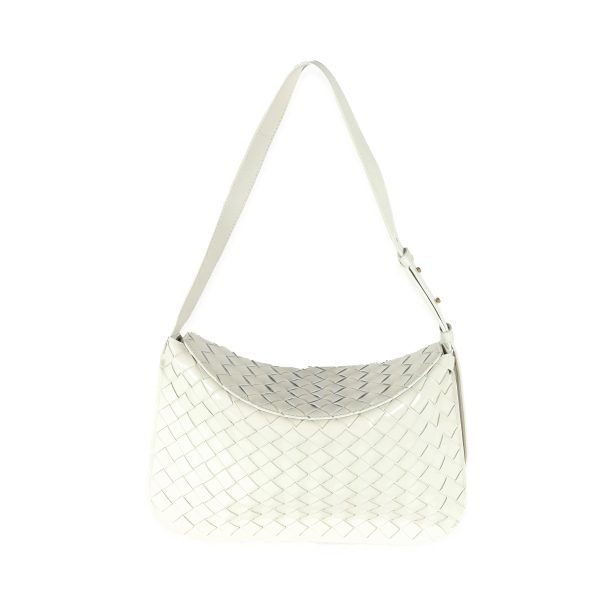 129532 pv Bottega Veneta White Patent Intrecciato Shoulder Bag