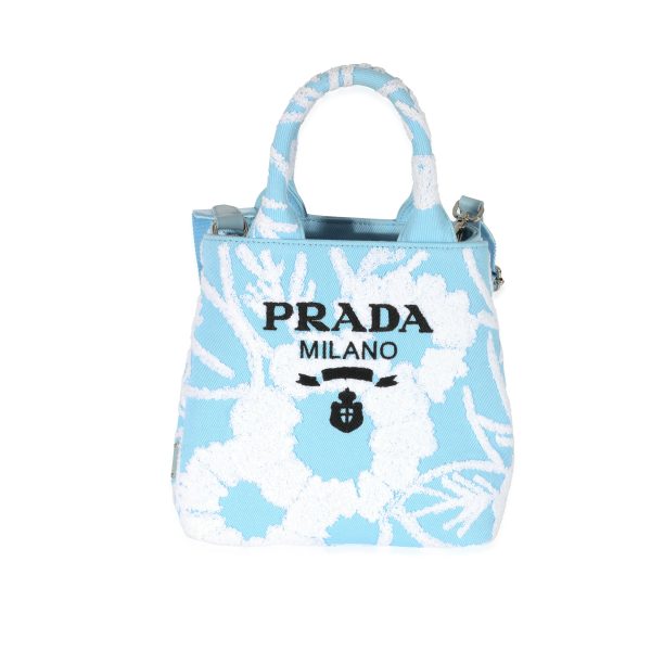 129577 fv 5351782f dce8 4309 a09e 8487b612e9e1 Prada Blue White Embroidered Drill Top Handle