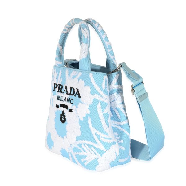 129577 sv 9b4fffcf c3ad 4e67 bd7c 4b2d7699878a Prada Blue White Embroidered Drill Top Handle