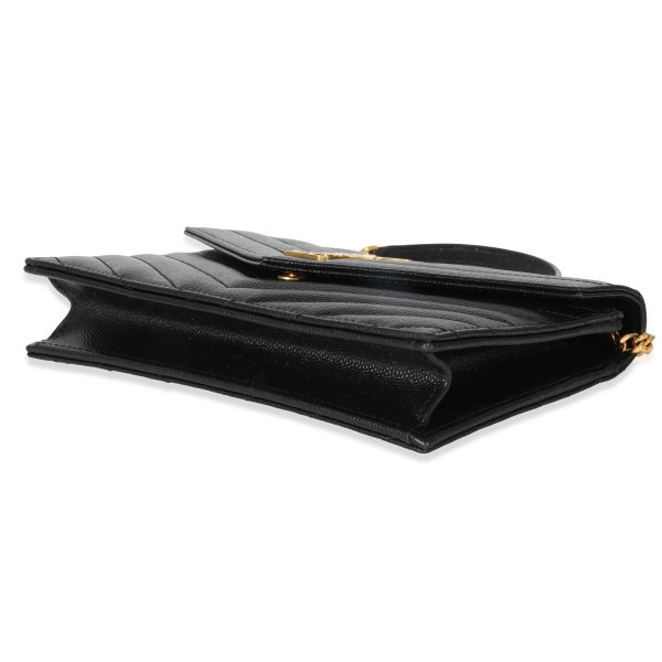 129650 box Saint Laurent Black Matelasse Cassandre Envelope Chain Wallet