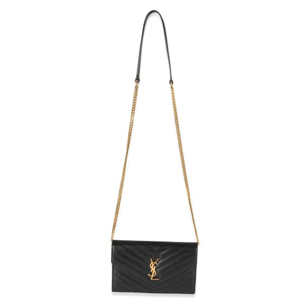 129650 bv Saint Laurent Black Matelasse Cassandre Envelope Chain Wallet