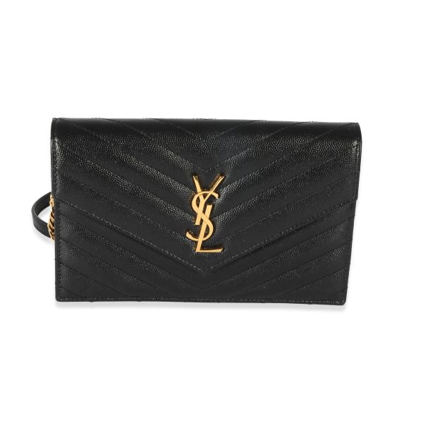 129650 fv Saint Laurent Black Matelasse Cassandre Envelope Chain Wallet