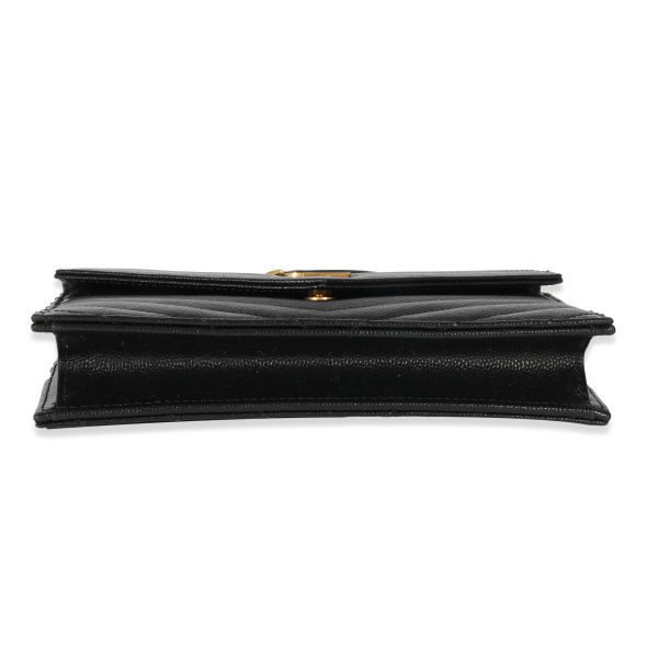 129650 stamp Saint Laurent Black Matelasse Cassandre Envelope Chain Wallet