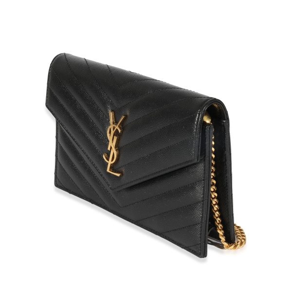 129650 sv Saint Laurent Black Matelasse Cassandre Envelope Chain Wallet