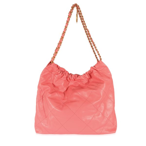 129734 pv 55518b34 b612 486a 8490 b45fb01779ac Chanel Pink Shiny Calfskin Chanel 22 Hobo