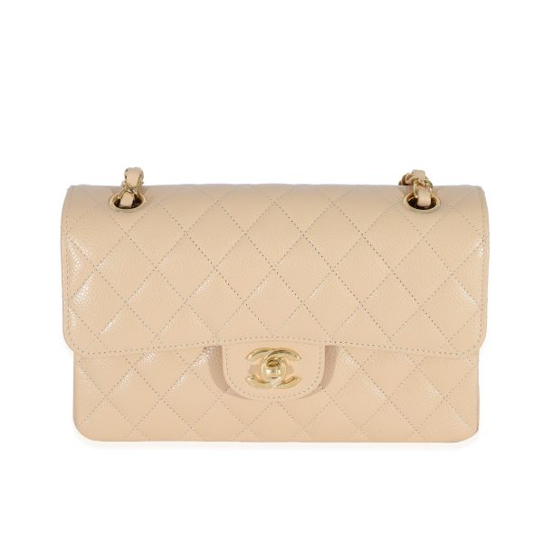 129746 fv Chanel Beige Caviar Small Classic Double Flap