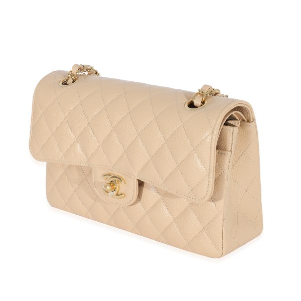 129746 sv Chanel Beige Caviar Small Classic Double Flap