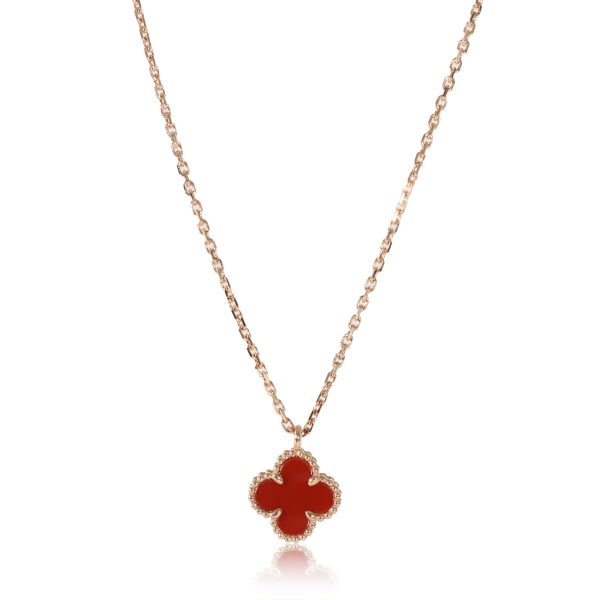 129766 fv Van Cleef Arpels Sweet Alhambra Carnelian Pendant in 18k Rose Gold