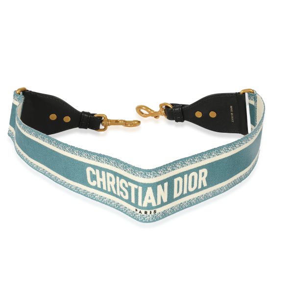 129822 fv Christian Dior Blue Canvas Logo Embroidered Strap