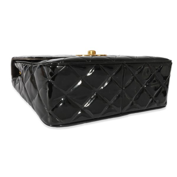 129826 clasp a32200f0 867e 4b21 9708 e9ce1558c4a7 Chanel Black Patent Vintage XL CC Quilted Square Flap Bag