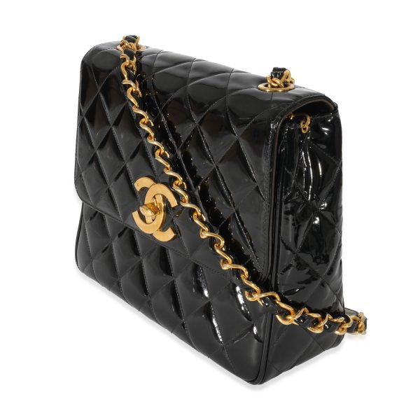 129826 sv 9230358b 7714 47dc b48a b4d3f12b3354 Chanel Black Patent Vintage XL CC Quilted Square Flap Bag