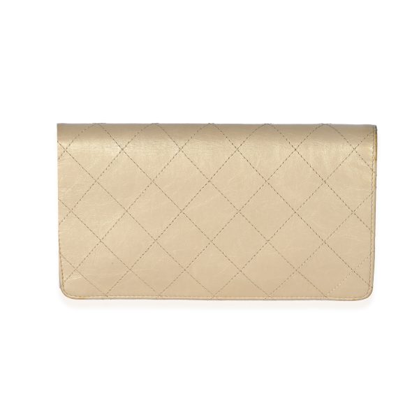 129868 bv Chanel Metallic Gold Diamond Stitch Leather L Yen Wallet