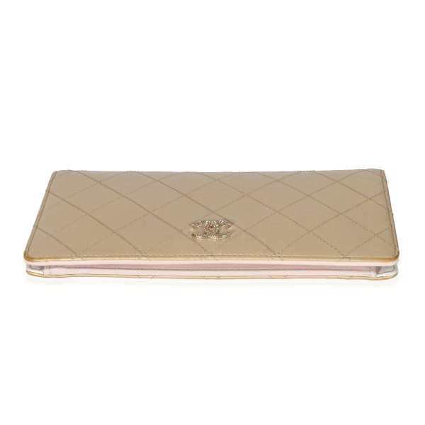 129868 pv Chanel Metallic Gold Diamond Stitch Leather L Yen Wallet