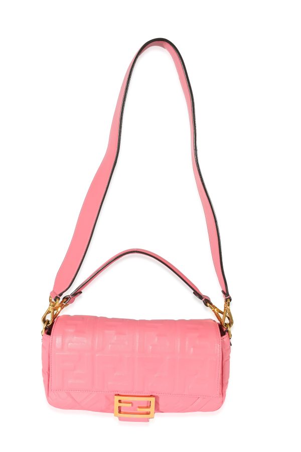 129902 stamp Fendi Pink Nappa Zucca Medium Baguette NM