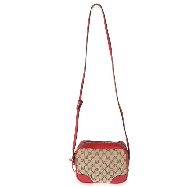 129917 bv Gucci Red Leather GG Canvas Bree Messenger Bag