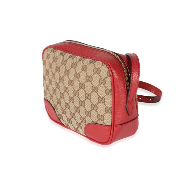 129917 sv Gucci Red Leather GG Canvas Bree Messenger Bag