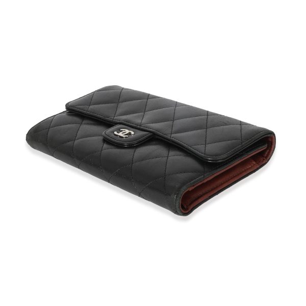 129918 clasp Chanel Black Lambskin Classic Long Wallet