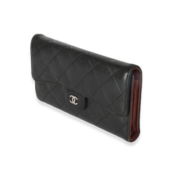 129918 sv Chanel Black Lambskin Classic Long Wallet