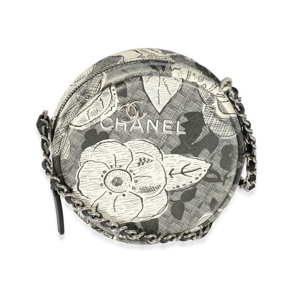 129954 fv a1792d5c c9d0 447a b17a 14537c1a7aab Chanel Black White Lambskin Floral CC Round Clutch With Chain